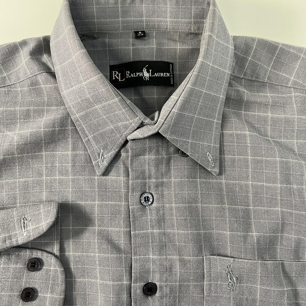 Ralph Lauren Black Label RL Shirt Mens 15.5 34/35 Medium Gray Check Long Sleeve‎